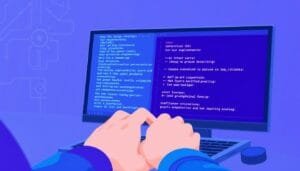 Ilustração conceitual de Engenharia de Prompt mostrando uma pessoa interagindo com uma interface de IA